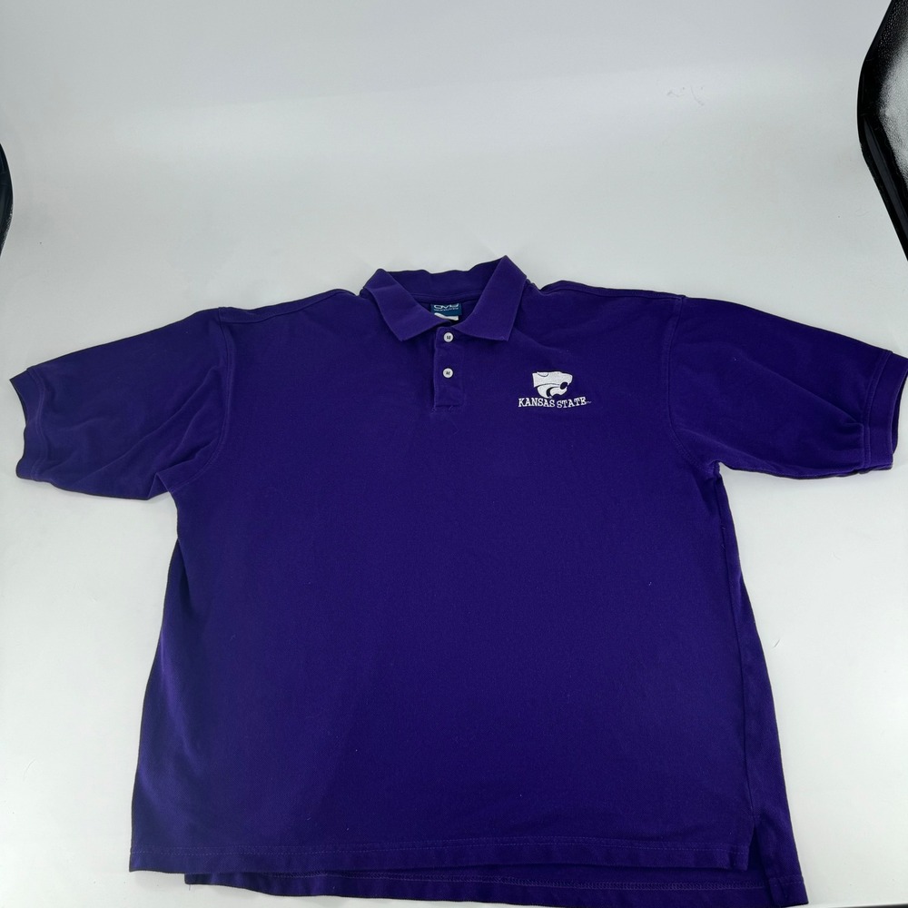 Old Varsity Brand Kansas State Wildcats Polo Shirt Mens 2XL Purple Powercat Logo